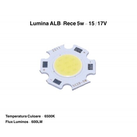 LED COB 11MM , PUTERE 5W ALB-RECE